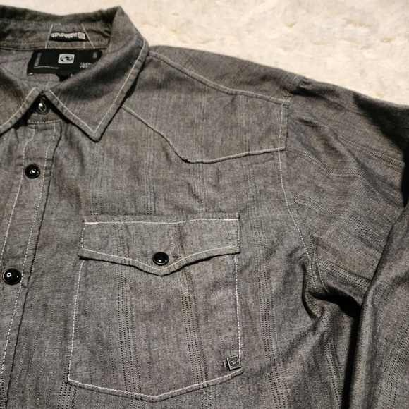 Ocean Current OC Button Front Western Long Sleeve Gray Shirt Men’s Large EUC - Picture 3 of 6